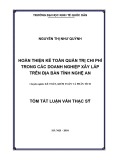 Tóm tắt Luận văn Thạc sĩ Kế toán: Hoàn thiện kế toán quản trị chi phí trong các doanh nghiệp xây lắp trên địa bàn tỉnh Nghệ An