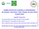 Nhiễm khuẩn do klebsiella pneumoniae đa kháng: Cập nhật thực trạng và giải pháp kháng sinh