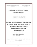 Summary of Doctoral dissertation of public Management: State management for agricultural economy in the northern coastal region in the direction of industrialization and modernization