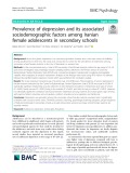 Prevalence of depression and its associated sociodemographic factors among Iranian female adolescents in secondary schools