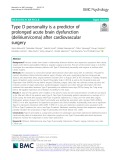 Type D personality is a predictor of prolonged acute brain dysfunction (delirium/coma) after cardiovascular surgery