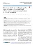 Short report: Self-reported psychopathic traits in Finnish and Dutch samples of non-referred adolescents: Exploration of cultural differences