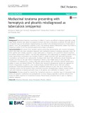 Mediastinal teratoma presenting with hemoptysis and pleuritis misdiagnosed as tuberculosis (empyema)