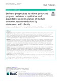 End-user perspectives to inform policy and program decisions: A qualitative and quantitative content analysis of lifestyle treatment recommendations by adolescents with obesity