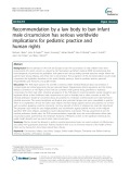 Recommendation by a law body to ban infant male circumcision has serious worldwide implications for pediatric practice and human rights