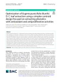 Optimization of Eugenia punicifolia (Kunth) D. C. leaf extraction using a simplex centroid design focused on extracting phenolics with antioxidant and antiproliferative activities