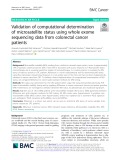 Validation of computational determination of microsatellite status using whole exome sequencing data from colorectal cancer patients