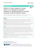 Addition of triple negativity of breast cancer as an indicator for germline mutations in predisposing genes increases sensitivity of clinical selection criteria