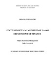 Summary of Economic Doctoral thesis: State budget management of Hanoi department of finance