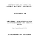 Summary of doctoral dissertation: Foreign direct investment, institutions and entrepreneurship in the emerging market