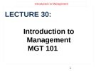Lecture Introduction to management - Lecture 30