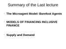 Lecture Micro financing and micro leasing - An Introduction - Lecture 25