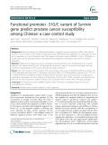 Functional promoter -31G/C variant of Survivin gene predict prostate cancer susceptibility among Chinese: A case control study