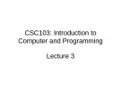 Lecture Introduction to computer and programming - Lecture No 3