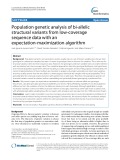 Population genetic analysis of bi-allelic structural variants from low-coverage sequence data with an expectation-maximization algorithm