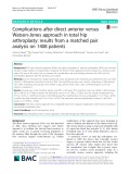 Complications after direct anterior versus Watson-Jones approach in total hip arthroplasty: Results from a matched pair analysis on 1408 patients