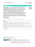 Reliability and construct validity of the modified Finnish version of the 9-item patient health questionnaire and its associations within the biopsychosocial framework among female health-care workers with sub-acute or recurrent low back pain