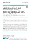 Positive recovery for low-risk injuries screened by the short form - Örebro musculoskeletal pain screening questionnaire following road traffic injury: Evidence from an inception cohort study in New South Wales, Australia