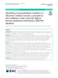 Identifying musculoskeletal conditions in electronic medical records: A prevalence and validation study using the Deliver Primary Healthcare Information (DELPHI) database