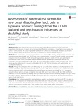 Assessment of potential risk factors for new onset disabling low back pain in Japanese workers: Findings from the CUPID (cultural and psychosocial influences on disability) study