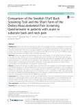 Comparison of the Swedish STarT Back Screening Tool and the Short Form of the Örebro Musculoskeletal Pain Screening Questionnaire in patients with acute or subacute back and neck pain