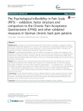 The Psychological Inflexibility in Pain Scale (PIPS) – validation, factor structure and comparison to the chronic pain acceptance questionnaire (CPAQ) and other validated measures in German chronic back pain patients