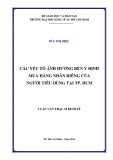 Luận văn Thạc sĩ Kinh tế: Các yếu tố ảnh hưởng đến ý định  mua hàng nhãn riêng của người dùng tại TP. HCM