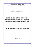 Luận án Tiến sĩ ngành Kế toán: Nhân tố ảnh hưởng tới ý định áp dụng kế toán quản trị hiện đại trong các doanh nghiệp Việt Nam