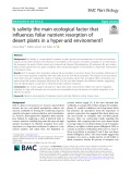 Is salinity the main ecological factor that influences foliar nutrient resorption of desert plants in a hyper-arid environment