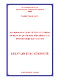 Luận văn Thạc sĩ Kinh tế: Tác động của tích luỹ tiền mặt thặng dư đến các quyết định tài chính ở các doanh nghiệp tại Việt Nam