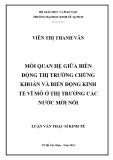 Luận văn Thạc sĩ Kinh tế: Mối quan hệ giữa biến động thị trường chứng khoán và biến động kinh tế vĩ mô ở thị trường các nước mới nổi