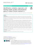 Identification, evolution, expression, and docking studies of fatty acid desaturase genes in wheat (Triticum aestivum L.)