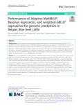 Performances of Adaptive MultiBLUP, Bayesian regressions, and weighted-GBLUP approaches for genomic predictions in Belgian Blue beef cattle