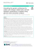 Unraveling the genetic architecture for carbon and nitrogen related traits and leaf hydraulic conductance in soybean using genome-wide association analyses