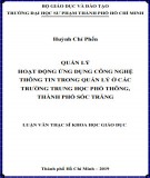 Luận văn Thạc sĩ Khoa học giáo dục: Quản lý hoạt động ứng dụng công nghệ thông tin trong quản lý ở các trường Trung học phổ thông, thành phố Sóc Trăng