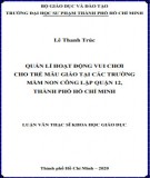 Luận văn Thạc sĩ Khoa học giáo dục: Quản lí hoạt động vui chơi cho trẻ mẫu giáo tại các trường mầm non công lập Quận 12, Thành phố Hồ Chí Minh