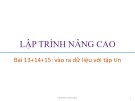 Bài giảng Lập trình nâng cao: Bài 13+14+15 - Trương Xuân Nam