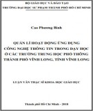 Luận văn Thạc sĩ Khoa học giáo dục: Quản lí hoạt động ứng dụng công nghệ thông tin trong dạy học ở các trường trung học phổ thông thành phố Vĩnh Long, tỉnh Vĩnh Long