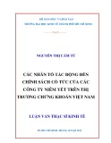 Luận văn Thạc sĩ Kinh tế: Các nhân tố tác động đến chính sách cổ tức của các công ty niêm yết trên thị trường chứng khoán Việt Nam