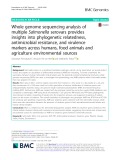 Whole genome sequencing analysis of multiple Salmonella serovars provides insights into phylogenetic relatedness, antimicrobial resistance, and virulence markers across humans, food animals and agriculture environmental sources