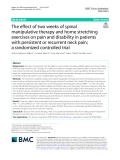 The effect of two weeks of spinal manipulative therapy and home stretching exercises on pain and disability in patients with persistent or recurrent neck pain; a randomized controlled trial