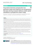 Association between preoperative toe perfusion index and maternal core temperature decrease during cesarean delivery under spinal anesthesia: A prospective cohort study