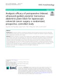 Analgesic efficacy of postoperative bilateral, ultrasound-guided, posterior transversus abdominis plane block for laparoscopic colorectal cancer surgery: A randomized, prospective, controlled study