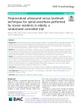 Preprocedural ultrasound versus landmark techniques for spinal anesthesia performed by novice residents in elderly: A randomized controlled trial