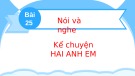 Bài giảng môn Tiếng Việt lớp 2 sách Kết nối tri thức năm học 2021-2022 - Bài 25: Nói và nghe Kể chuyện Hai anh em (Trường Tiểu học Thạch Bàn B)