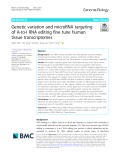 Genetic variation and microRNA targeting of A-to-I RNA editing fine tune human tissue transcriptomes