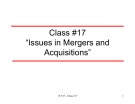 Lecture Class #17: Issues in mergers and acquisitions