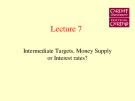Lecture Money, Banking & Finance - Lecture 7: Intermediate Targets, Money Supply or Interest rates?