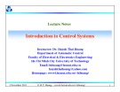 Lecture Introduction to Control Systems - Chapter 5: Analysis of control system performance (Dr. Huynh Thai Hoang)