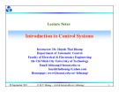 Lecture Introduction to Control Systems - Chapter 2: Mathematical models of continuous control systems (Dr. Huynh Thai Hoang)